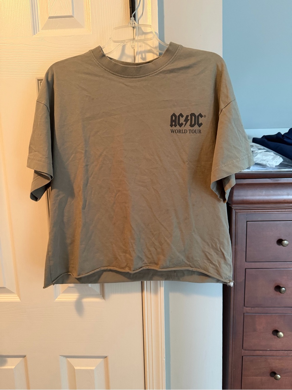 AC/DC Logo Tee in Olive 3/4 Length